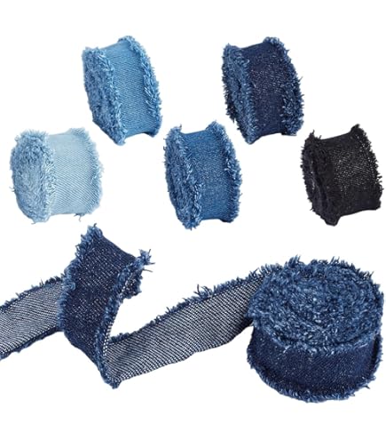 Cheriswelry Nastro in denim con cuciture da 10 m, 1,6 cm, tessuto a strati per jeans, fiocchi, nastro in tela fil di ferro, per fai da te, accessori per fermagli per capelli