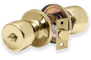 XFORT Privacy Knob Set Polished Brass, Tulip Design Door Lock for Interior Doors with Turn Snib Locking Mechanism, Ideal Where Locking Function Privacy is Required Such As Bedrooms and Bathrooms.