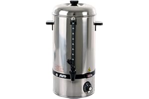 SARO HOT DRINK MINI - Bollitore per vin brulé/distributore di acqua calda, da 10 l, in acciaio inox, con temperatura da 30 a 110 °C, spie luminose, protezione contro il surriscaldamento