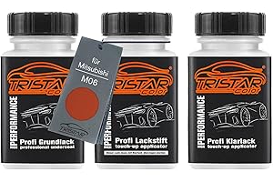 TRISTARcolor Pintura automotriz Set de lápices de retoque para Mitsubishi M06 Oriental Orange Metallic Fondo pintura base pintura transparente 50 ml cada uno
