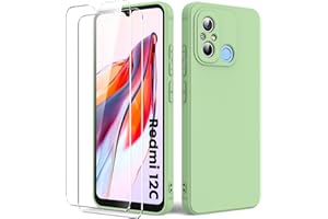 Byvuwiay Funda Compatible con Xiaomi Redmi 12C, con 2 Piezas Cristal Templado, Carcasa de Líquida TPU Anti-Choque, Carcasa Xiaomi Redmi 12C, Matcha grün
