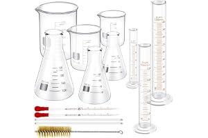 PRECIPETTE 14 st. mätbägare glas 50/100/500 ml, glasflaska 50/100/250 ml, glascgraderad cylinder 10/50/100 ml med 1 pensel, 2
