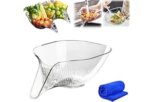 HIDRUO High Temperature Resistant Kitchen Essentials Drainage Basket, Multifunctional Kitchen Drain Basket with Strainer Container for Pasta, Fruit, Salad (Transparent)