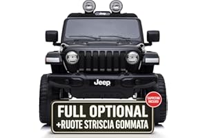 Macchina Elettrica Per Bambini Jeep Wrangler Rubicon Full Optional con TAPPETINI Auto Elettrica Per Bambini Telecomandata 2 posti Sedile In Pelle Porte Apribili Doppio Motore Elettrico 12V TOYSCAR