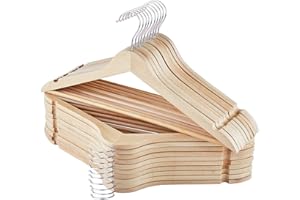 ‎ROSOS ROSOS Kleiderbügel Holz, 20 Stück Solide Starke Kleiderbügel mit Glatter Oberfläche und 360 Drehbarem Chromhaken, Schlanke Leichte Kleiderbügel Holz Natur für Den Schrank, Natur