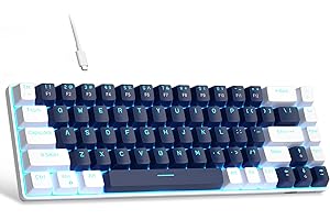 MageGee MK-Box Tragbare 60% mechanische Gaming-Tastatur, LED-Hintergrundbeleuchtung, kompakt, 68 Tasten, Mini-Tastatur mit Kabel, Bürotastatur mit blauem Schalter für Windows, Laptop, PC, Mac,