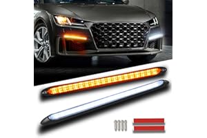Qasim DRL LED Strip Daytime Running Lights 12V for Auto Car Motorcycle Headlights White Yellow Flow Turn Signal Indicator Lamps 2Pcs (23.5CM)