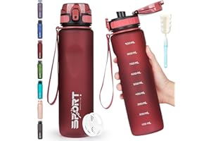 SENPPLE HASAGEI Gourde de sport 1 l - Anti-fuite - Sans BPA - Avec échelle de capacité - Pour vélo, extérieur, école,gym, camping (Rouge foncé)