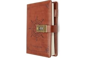 TIEFOSSI B6 - Diario de piel con tres dígitos, diseño vintage de timón, color marrón, Marrón, Adolescentes