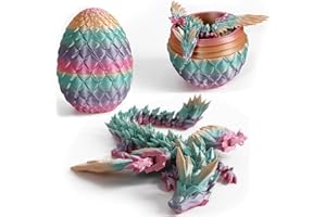 EMOTTLE 3D Printed Dragon in Egg, Articulated Dragon Crystal Dragon Egg, Flexible Joints Dragon Fidget Toy Easter Egg Hunt, Home Office Decor Executive Desk Toys for Kids Adults (Rainbow)