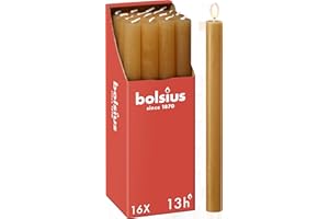 Bolsius Rustic Dinner Candles - Yellow - Pack of 16 - Long Burning Time of 13 Hours - Household Candle - Interior Decoration - Unscented - Includes Natural Vegan Wax - 27 x 2.3 cm