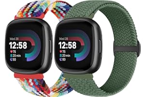 Vodtian Geflochtenes Armband Kompatibel mit Fitbit Versa 4/Versa 3/Sense 2/Sense Armband für Damen Herren, Elastisch Verstellbar Nylon Solo Loop Uhrenarmband für Fitbit Versa 4/Versa 3/Sense 2/Sense
