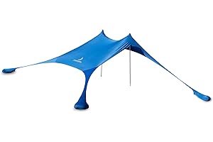 STRANDWERK Premium Lycra Beach Tent - Beach Shelter Pop Up Sun Shade "Ole" with Aluminium Poles and Fillable Sand Anchor Blue (210 x 210 cm)