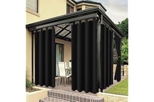 ZJXSNEH Rideaux d'extérieur pour Patio Voile Imperméable Rideau pour Gazebo Avant Porche Pergola Oeillet Top Fenêtre Rideaux Jardin Décor Noir[1PC | 127cm x 114.3cm (W x L)]