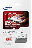 Samsung Memory 128 GB EVO Plus MicroSDXC UHS-I Grade 1 Class 10 Memory Card with SD Adapter - Black/Red/White