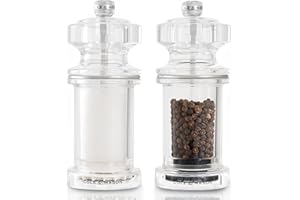 Cole & Mason 605 Salt and Pepper Mill Set, Precision+/Ceramic Mechanisms, Adjustable Salt and Pepper Grinders, Acrylic, 144mm, Cooking/Seasoning, Lifetime Mechanism Guarantee