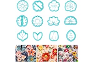 ORIGACH Lot de 12 emporte-pièces en forme de fleur, rose, tournesol, marguerite, tulipe, cerise, lotus, tortue, feuille pour la fabrication de boucles d'oreilles et de bijoux