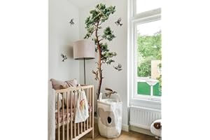 ‎WANDSTICKER4U WandSticker4U®- [extra groß] Wandtattoo BAUM XXL realistisch (111x182 cm) I Wandsticker Baum Tiere groß Vögeln Eichhörnchen I Wandaufkleber Wanddeko Wohnzimmer Schlafzimmer Erwachsene Flur