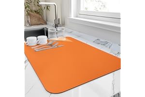 HotLive Dish Drying Mat for Kitchen Counter, Heat Resistant Drainer Mats with Non-slip Rubber Backed, Hide Stain Kitchen Super Absorbent Draining Mat, Easy to Clean Dish Rack Pad, Orange 18"x24"