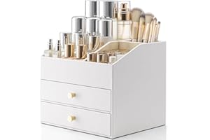 Vlando Make up Organizer mit 3 Schubladen, Schminktisch Organizer, Kosmetik Organizer, Schmink Organizer für Badezimmer, Dresser Skincare, Weiß