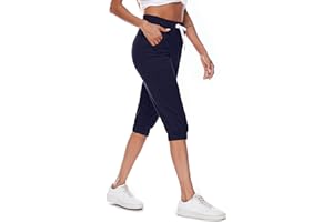 Ietaoo Pantacourt Femme Sport 3/4 Pantalon de Jogging Coton Léger Capri Pantalon Survêtement Yoga Gym Running Pantalons avec Poches