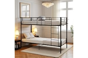 ‎FETINES FetiNes Metall Bett Etagenbett Stockbett 90x200 cm,Hochbett Metallbett Jugendbett Doppelstockbett mit Lattenrost Schlafzimmer - Schwarz