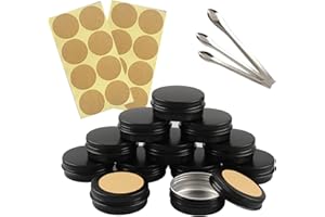 TIANZD 24 Pièces 30 ml Vide Rond Noir Pots en Aluminium Cosmétiques Pot Canettes Bocaux Conteneurs 15ml for Fait Main Bougies Crème Baume Voyage, 3x aluminium cuillère, 24x Étiquettes
