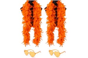 db11 2 Pcs Feather Boas with Heart Rimless Sunglasses，4 ft Feather Boa Halloween Christmas Bachelor Party Pack Accessory (Orange)