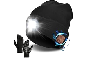 QKTYB Bezprzewodowa czapka zimowa Bluetooth z rękawiczkami z ekranem dotykowym LED reflektor V5.0 USB ładowalna czapka muzyczna nadaje się do prania dla mężczyzn kobiet bieganie narciarstwo turystyka kemping jazda na rowerze