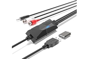 DigitalLife Tarjeta de Captura de Audio USB-C, Convertidor Analógico a Digital con Entradas RCA y de 3,5 mm, Transfiere Cintas de Casete y Otros Audios a MP3, Compatible con Windows 11, macOS y Linux
