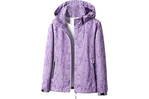 SYDUZAX Veste Softshell Femme Vestes Légère Imprimé Tendance Veste à Capuche Vestes De Randonnée Anti-Pluie Femme Veste Fonctionnelle Coupe-Vent Et Imperméable Printemps Automne Vestes Sport