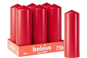 Bolsius - Velas lisas – Rojo – 6 unidades – 20 x 7 cm – Velas decorativas para el hogar – Tiempo de combustión 75 horas – Sin perfume – Contiene cera vegetal natural – Sin aceite de palma