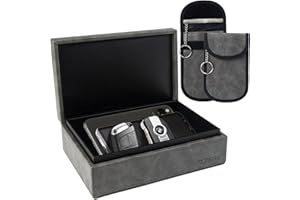 ZCOINS Pack Faraday Box et 2 pochettes double couche, boîte de blocage du signal des clés de voiture, ensemble de blocage RFID pour entrée sans clé, protège les clés de voiture - Gris foncé