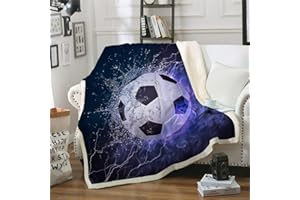 WONGS BEDDING Piłka nożna koc polarowy z nadrukiem, 3D piłka nożna projekt koc na łóżko, miękki ciepły mikrofibra sportowa pościel na łóżko kanapę, 150 × 200 cm
