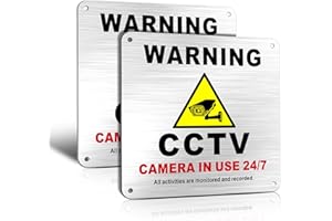 TAKULA Pre-drilled Aluminium CCTV Sign - 15 * 15cm Brushed Metal, 24 HR Outdoor Waterproof, UV Resistant, Durable | Pack of 2