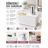 S&uuml;ngerlikli Sıvı Sabunluk &ndash; Mutfak Deterjanlık ve S&uuml;nger Organizeri | BPA İ&ccedil;ermez, Kaliteli Pompa, Geniş Hazne, Kolay Temizle
