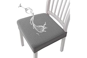 KELUINA Coprisedili per sedie Impermeabili in Jacquard con Reticolo Elasticizzato 1/2/4/6 Pezzi Coprisedie per sedie da Pranzo Coprisedie per Cucina (Grigio Chiaro,6 PCS)