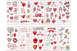 FRDELMA 10 Fogli Love Hearts Tatuaggi temporanei, Tatuaggi Temporanei per Valentine Adesivi per tatuaggi Adesivi Tatuaggi Impermeabili per San Valentino per le donne Temporäre Tattoos