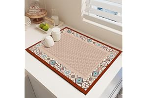 CAMIC Raidley Quick Dry Dish Mat, Retro Quick-Drying Water-Draining Mat, Heat Resistant Drying Mat for Kitchen Bar Countertops, Absorbent Microfiber Drainer Mats (F, 15.7 * 19.7 inch)