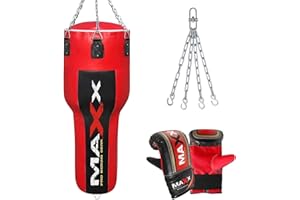 MAXX PRO BOXING GEAR Maxx BLACK/RED uppercut punch bag, body bag angled boxing bag Set heavy filled bag 4FT punching bag