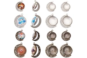 SUNNYCLUE 48pcs 2 Taille Lune Plateaux De Rotation Pendentif Plateaux Bijoux Lunette Blancs Argent Cabochon Base Résultats De Bijoux pour DIY Collier Pendentif Fabrication De Bijoux Sans Nickel