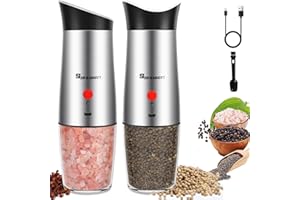 SJPZWCRL Moulin a Poivre Sel Electrique Rechargeable: Automatique Salieres et Poivrieres Mouture Réglable Poivre Moulu Broyeur Gravité USB Salt Pepper Grinder avec éclairage Taille 170 ml inox