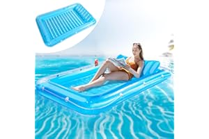 HEVOL Matelas Piscine Gonflable, 215 x 145 cm, Grande Piscine de Bronzage Gonflable avec Appui-Tête, Hamac Gonflable Piscine à Eau avec Porte Gobelet pour Adultes et Enfants