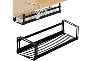 PAVSTINE Porta Cavi Scrivania Senza Forare, Organizzatore Cavi la Scrivania, Accessori Scrivania Ufficio per la Gestione dei Cavi, Vassoio per Cavi, Cestino per Cavi Nero, Acciaio al Carbonio