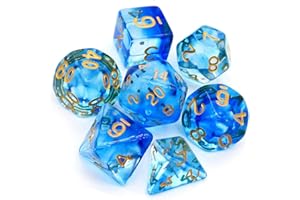 Yourandoll 7 pièces dés polyédriques D20 D12 D10 D8 D6 D4 16mm Jeu de dés en Acrylique pour Donjons et Dragons DND Dice RPG MTG Table Jeux Double Couleur (Bleu Transparent)