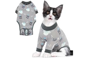 Lelepet Body Chat Post Operatoire Femelle Male Après Stérilisation, Chemise Médicale Post-Chirurgie, Combinaison pour Chat Anti Lechage, Vêtement Chat Restauration pour Plaies Abdominales, Gris L