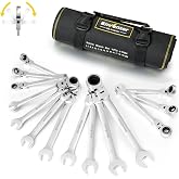 Enventor Fixed Spanners with Ratchet, 14 Pieces, 180&deg; Swivel Head | Combination Spanner Set with Ratchet, 6-19 mm, Chrome Van