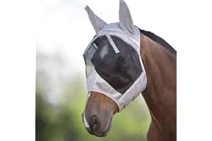 Harrison Howard CareMaster Maschera Anti-Mosche per Cavallo UV Protezione con para Orecchie Argento/Nero