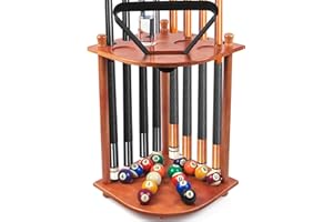 AKLOT Pool Queue Halter, Pool Queue Rack Billard Queue Racks mit Pool Stick Halter Getränkehalter 16 Kugelhalter hält 8 Sticks und komplettes Set Poolkugeln