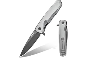 TONIFE Visión Cuchillo Plegable al Aire Libre con Hoja de 8Cr14MoV y Mango de Aluminio Cuchillo de Supervivencia con Clip de Bolsillo para Camping Bushcraft (Gris - Gris Titanio)